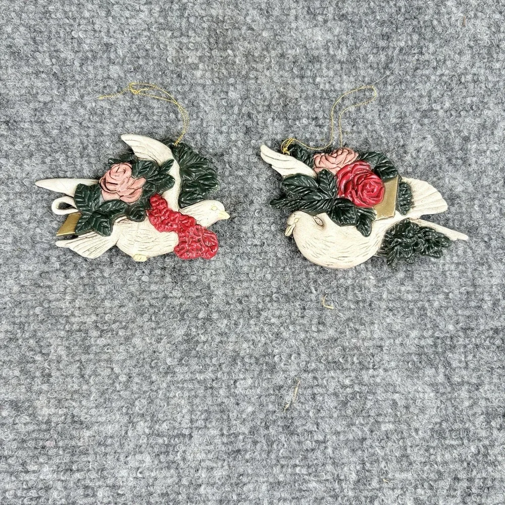 Vintage‎ 90s Y2K Dove Christmas Ornaments Lot 3pc Romantic Holiday Rose Violin